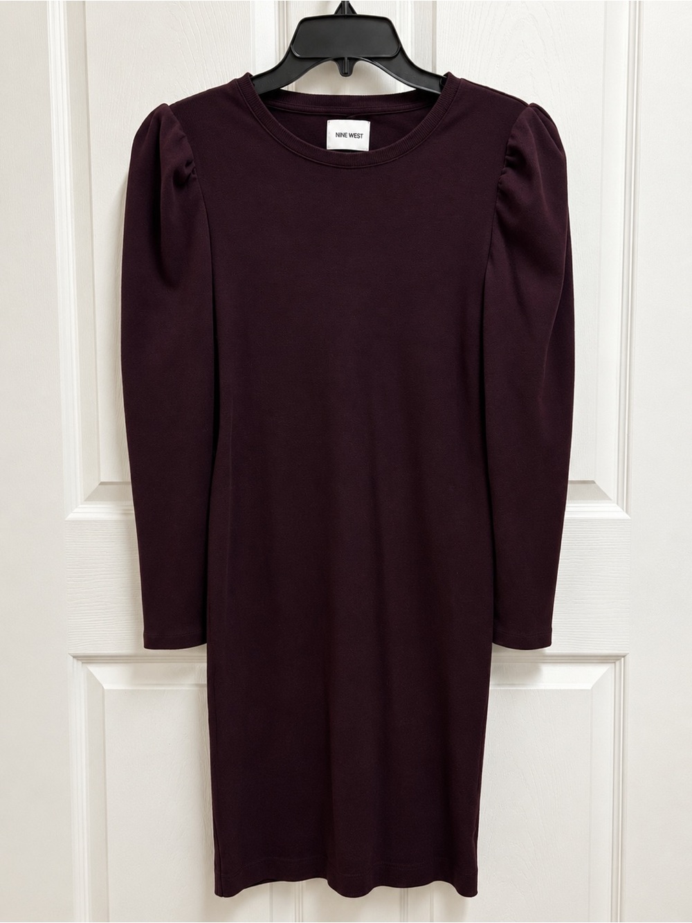 Nine West Dark Purple Puff Sleeve Long Sleeve Knit Dress